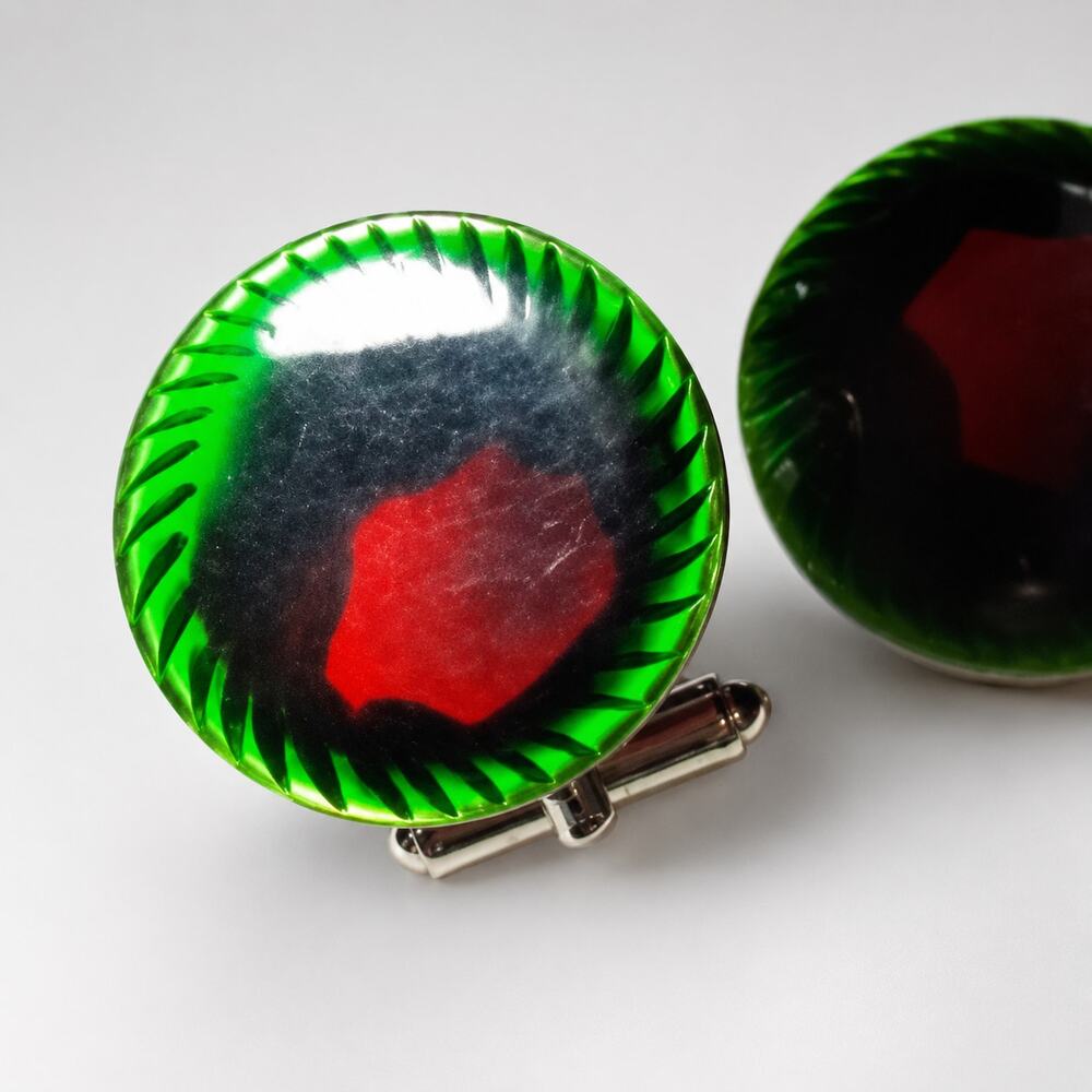 Vintage Cuff Links Holographic Modernist Red Black Green cl-